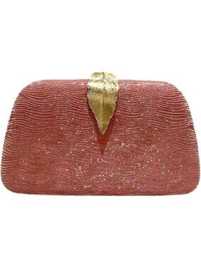 〽️Women's Red Metallic Leaves Clasp Banquet Elegant Clutch Purse Evening Bags